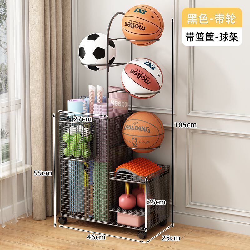 Rack de almacenamiento de baloncesto para equipos de gimnasio de deporte interior doméstico rack de almacenamiento de bádminton tipo mat de yoga cesta de almacenamiento con rueda