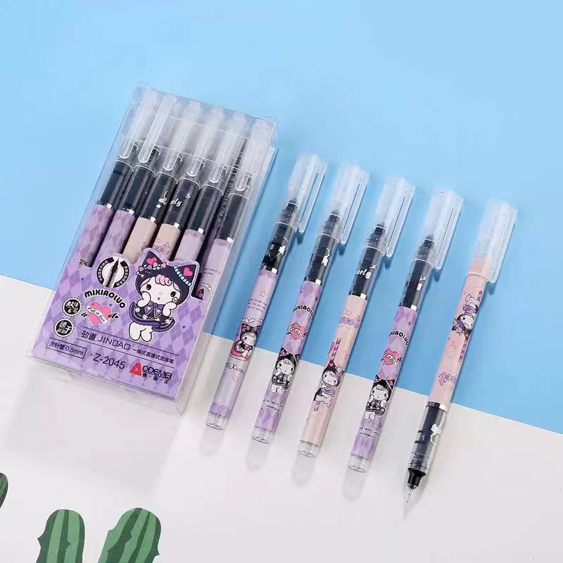 De una sola pieza recta líquido bolígrafo estudiante gel pluma 0,5mm Tubo de aguja llena pluma de agua de dibujos animados