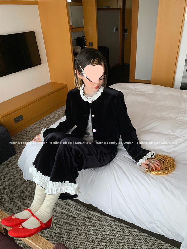 MONA 时尚上衣外套 中腰短裤木耳边长裤女套装小个子2025早秋新款|undefined