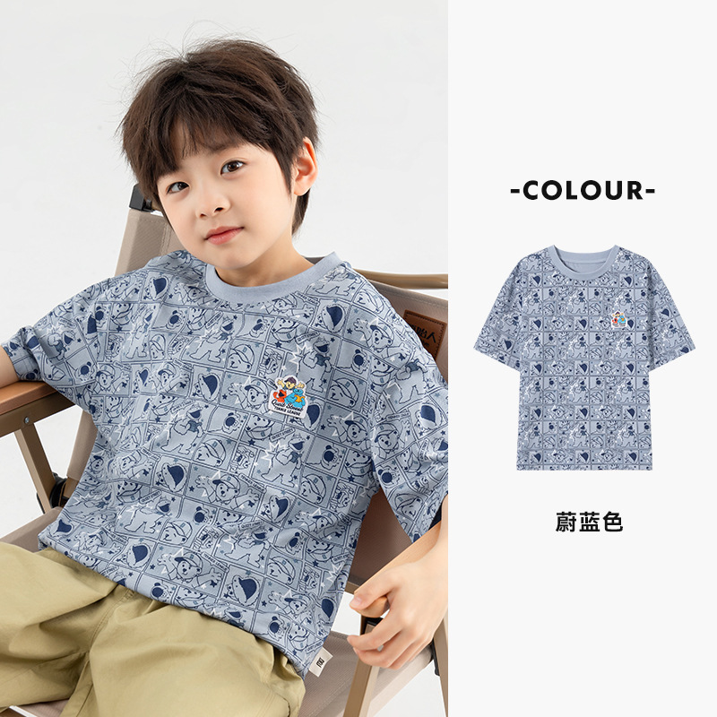 ボーイズ半袖 Tシャツ 2025 夏アイスコットン T ソフトワックス状通気性ファッションフルプリント子供カジュアルトップ|undefined