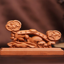 桃木雕刻梳子架精雕如意木质架子古典桃木支架底座梳子摆件木梳架