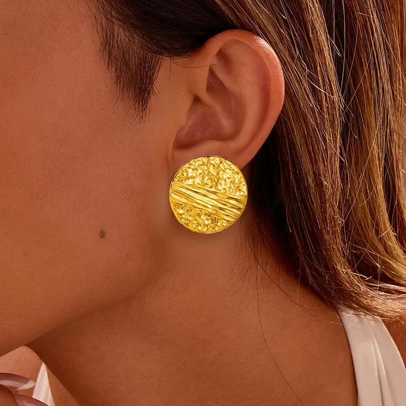 宸赫欧美饰品女高级感跨境轻奢金色不锈钢耳饰不掉色圆形钛钢耳环