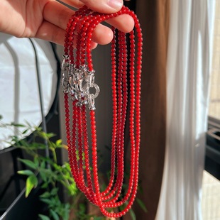 4mm Vintage Chinese Ice Vitreous Natural Red Chalcedony Agate Clavicle Chain Necklace for Women