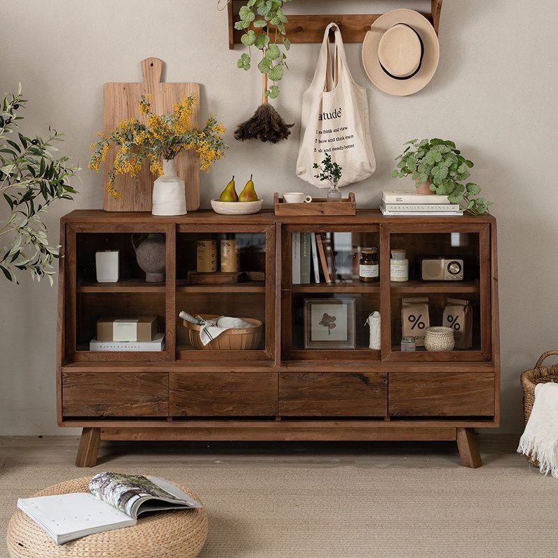 Wabi-sabi style solid wood Chinese-style homestay hotel tea cabinet, living room sideboard, storage cabinet, display cabinet, sideboard