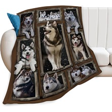 西伯利亚哈士奇毛毯女孩男孩趣味狗盖毯柔软温暖毛绒绒趣味小狗床