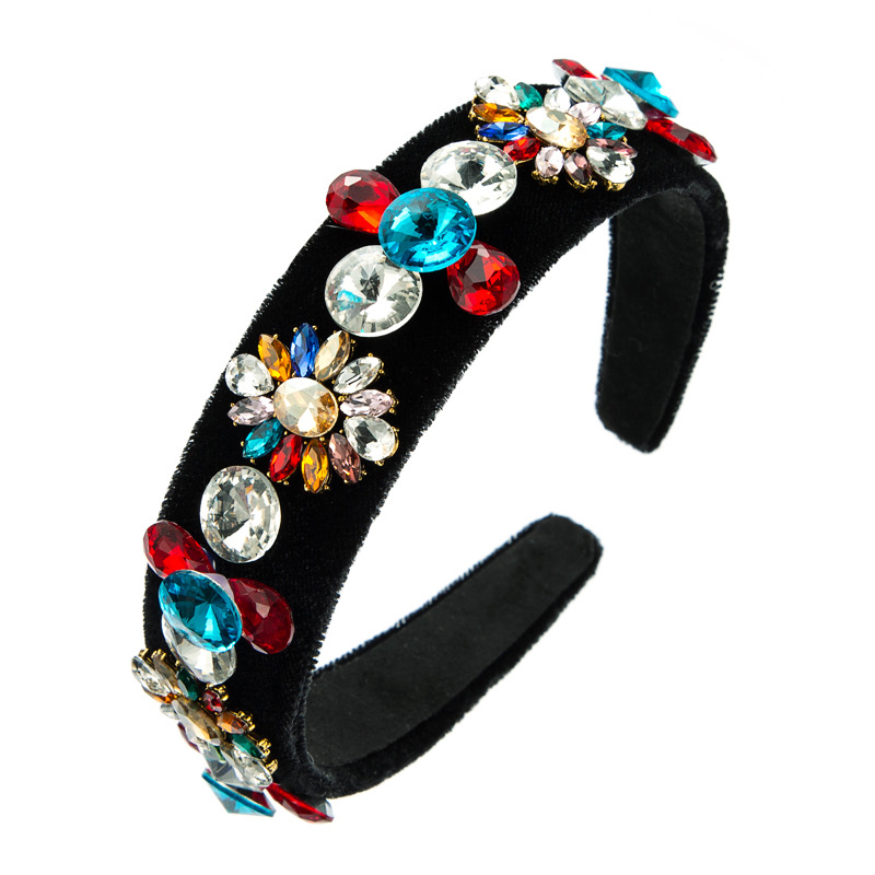 Fashion Baroque Black Flannel Diamond-studded Flower Headband display picture 6