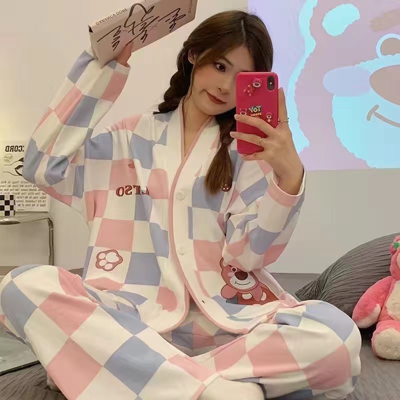 2025 pijama de perro de jade Gui primavera y otoño para mujeres manga larga dibujos animados adorables estudiantes adolescentes gran tamaño gordo mm ropa de hogar