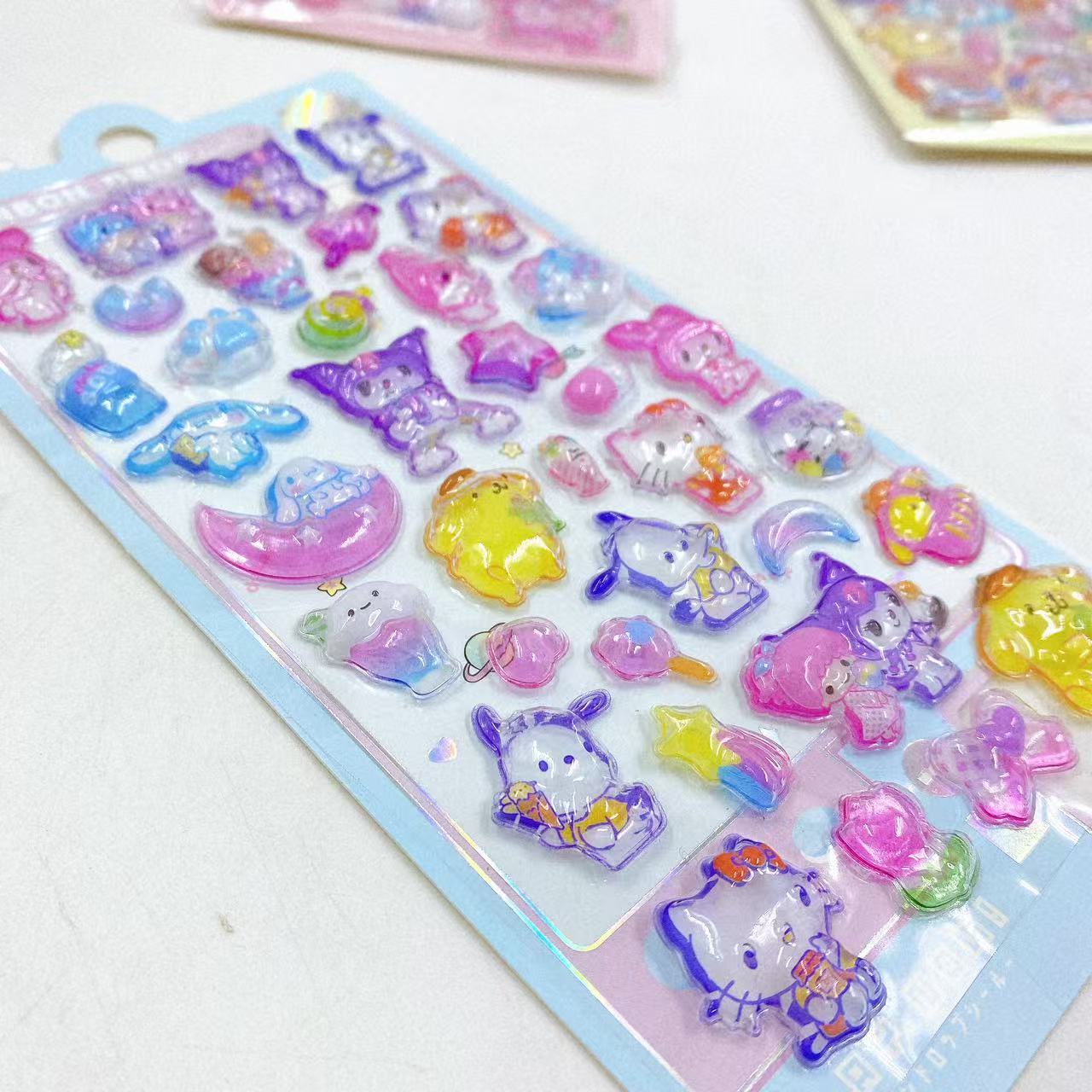 Nueva pegatina en relieve tridimensional luminosa 3D, pegatina, taza de agua de dibujos animados, pegatina decorativa de bricolaje, pegatina de recompensa, jardín de infancia, lote de 2 yuanes
