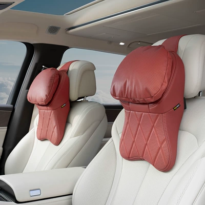 Car Pillow Set, Anti-Stain — Headrest - aircraft-headrest-pillow-double-layer-stain-resistant-leather-volcanic-red-pair