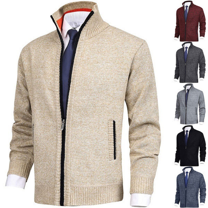 2024 Herbst/Winter Neuer halbhoher Kragenreißverschluss mit samtverdickter Strickjacke Lässiger Fadenpullover Herrenbekleidung_voghion.com