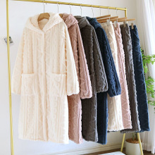 情侣厚实冬季长毛绒睡袍保暖柔软法兰绒女士男女连帽睡袍 睡裤套