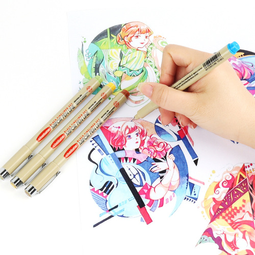 chotune needle pen hard head soft head color waterproof needle pen set comic design hook line stationery supplies
