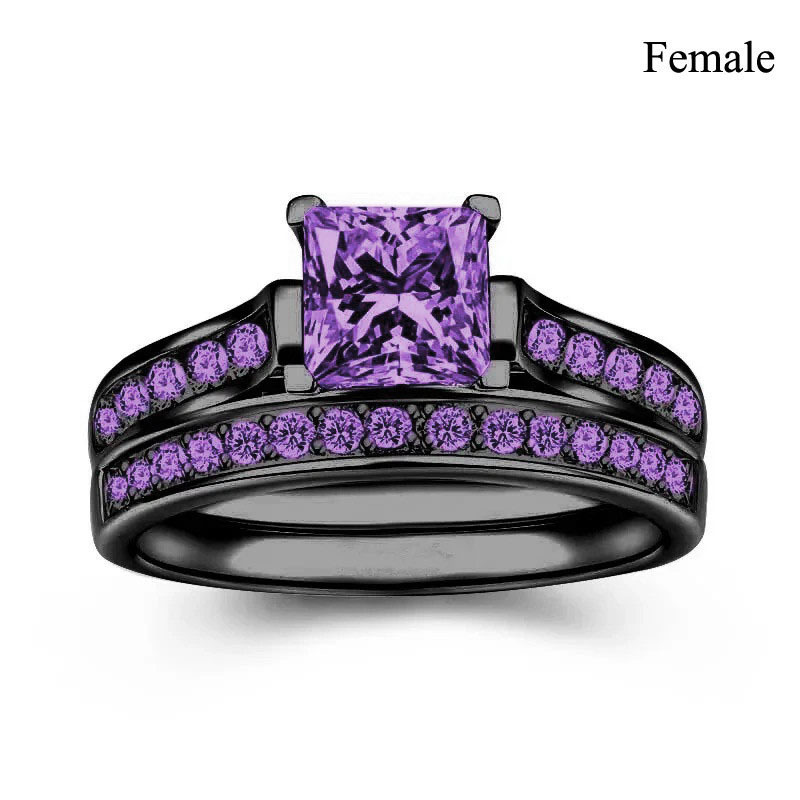 Baosheng New Xiyin Cross-border New European and American Fashion Purple Black Gold Ring with Zirconium Women's Engagement Hand Jewelry