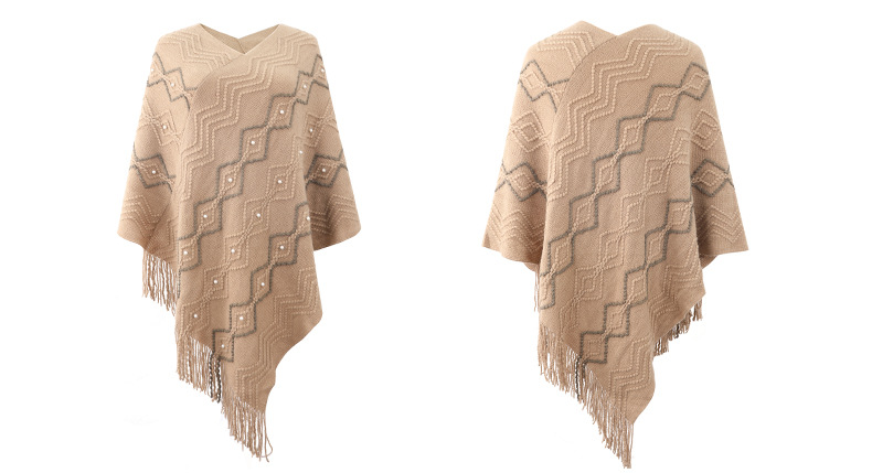 wave striped fringed cloak shawl sweater nihaostyles wholesale clothing NSMMY83106