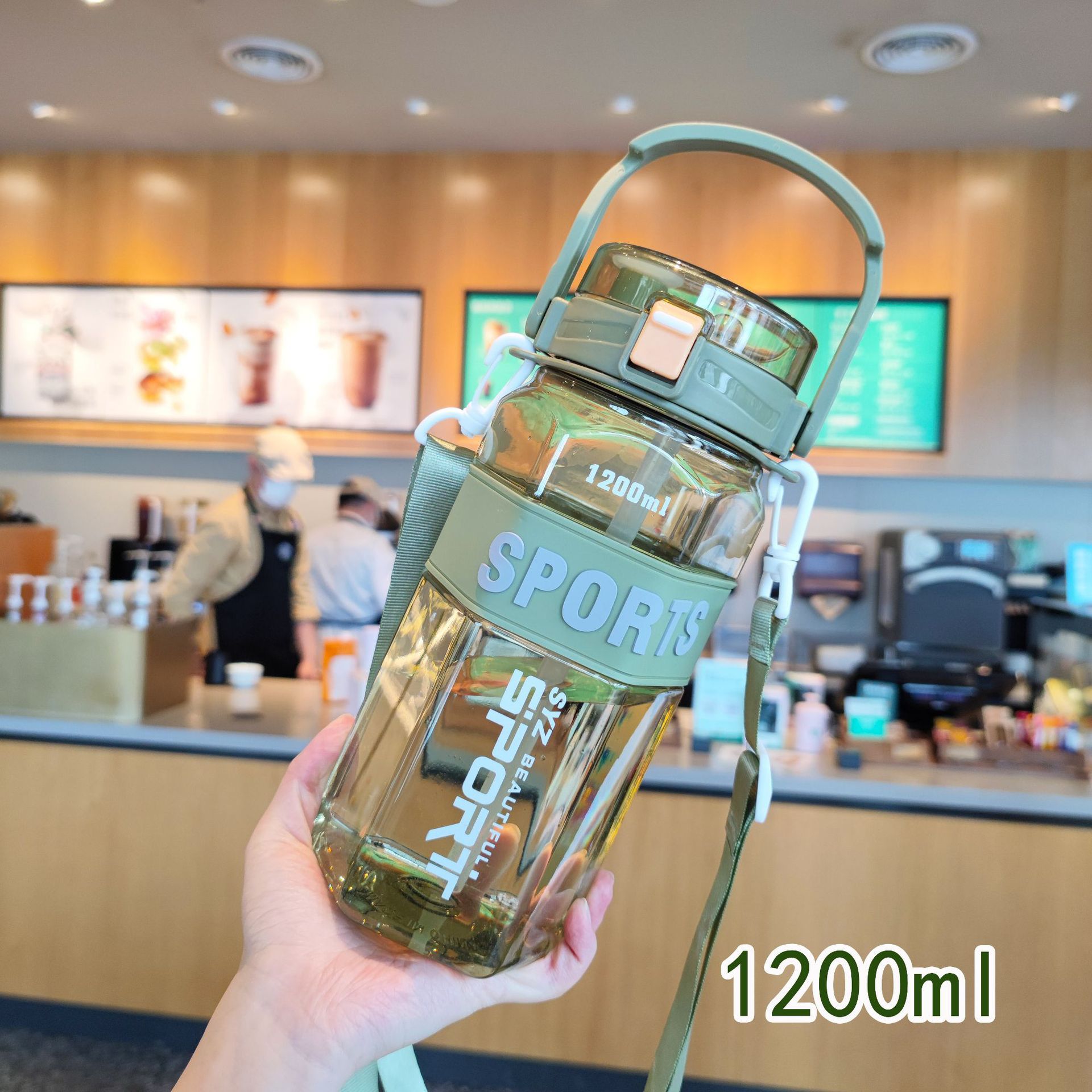 Nuevo producto de verano Taza de agua transparente de doble bebida Correa portátil Taza de agua deportiva al aire libre de gran capacidad hexagonal al por mayor