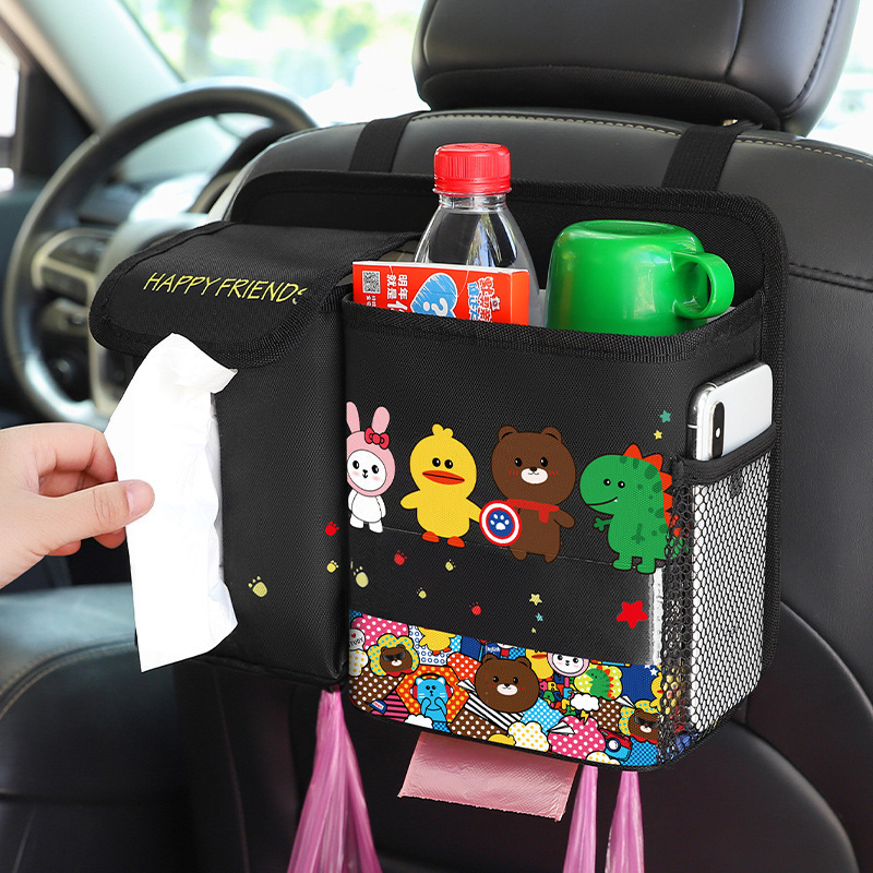 Car Trash Can and Tissue Box Two-In-One Cartoon Cute Car Seat Hanging Storage Box Multi-Functional Storage Bag Car Trash Can and Tissue Box Two-In-One Cartoon Cute Car Seat Hanging Storage Box Multi-Functional Storage Bag