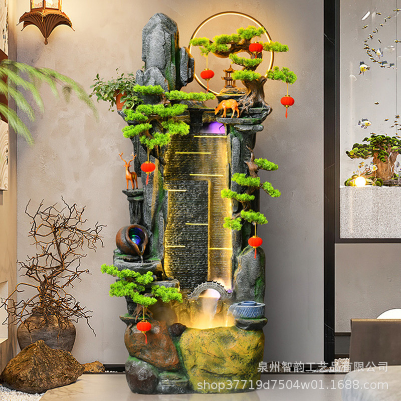 Chinese-style rockery water fountain feng shui wheel fortune making ornaments circulating water living room floor-to-floor fortune making fish tank opening gift