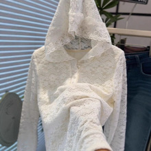 高级感拼接蕾丝花边连帽针织衫女2025新款时尚休闲叠穿加绒小帽衫