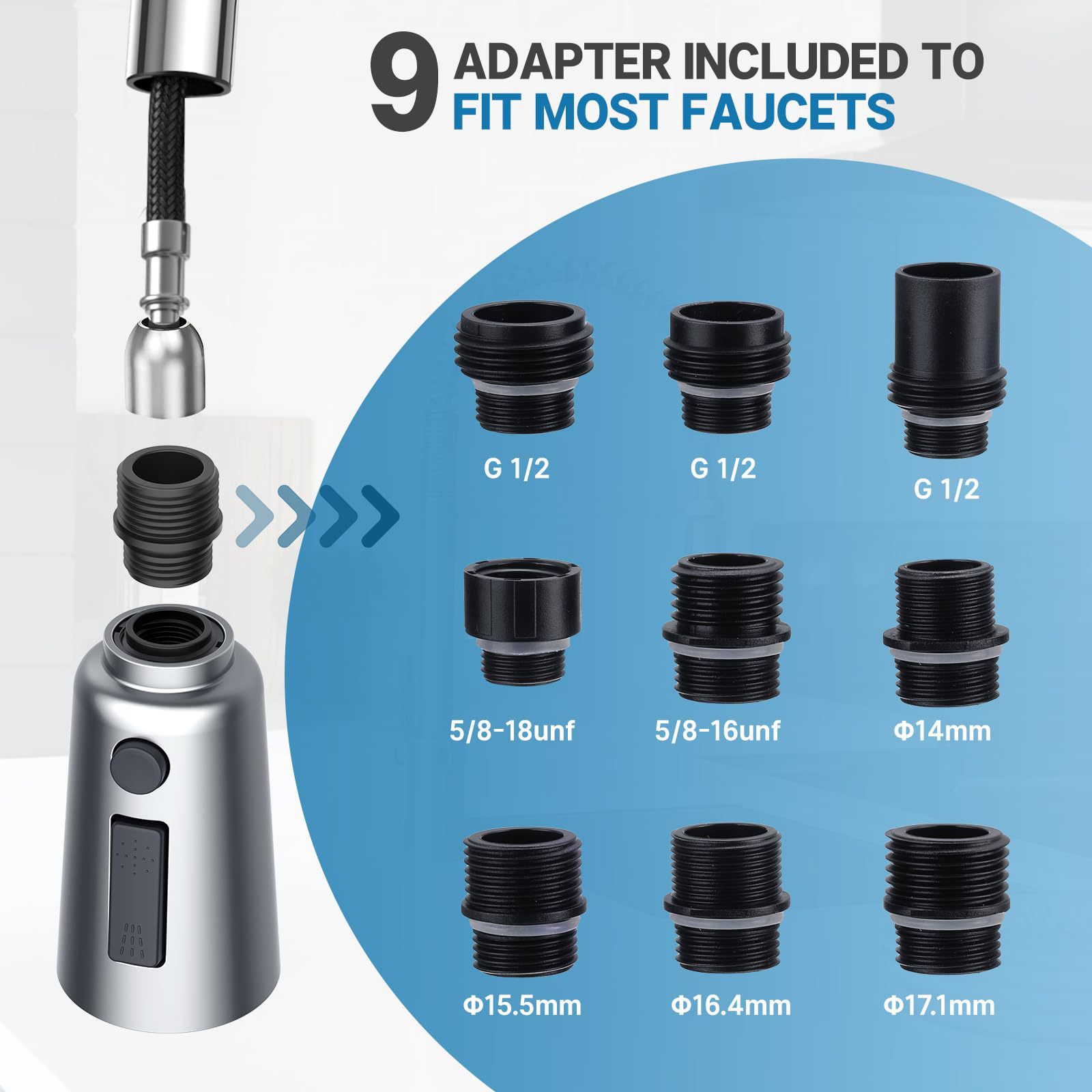 New - Cross-border kitchen showerhead pull-out faucet accessory replacement head bubbler European and American multi-functional nine-joint undefined