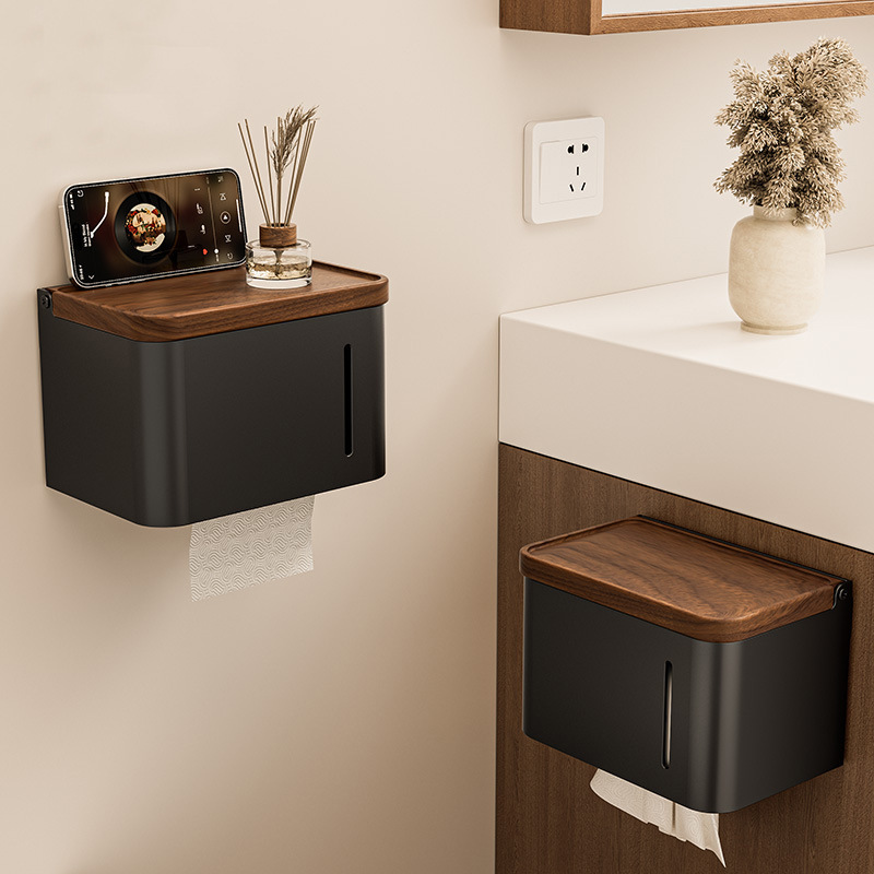 Log-Style Bathroom Walnut Tissue Box Household Bathroom Punch-Free Tissue Box Design Niche Tissue Box