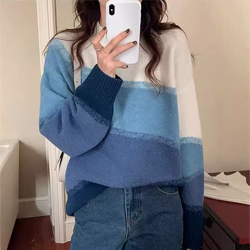 渐变色毛衣女2024秋冬装新款宽松设计感宽松慵懒风软糯针织衫上衣