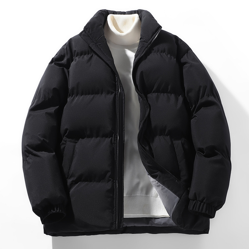 Trendy and versatile thick cotton-padded coats for men in autumn and winter, perfect for keeping warm with a stand-up collar.
