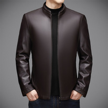 2025新款海宁皮衣男春秋季中年立领皮夹克休闲男装进口羊皮纹外套