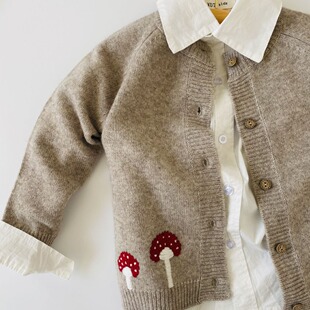 Inner Mongolia Pengbo Cashmere Autumn New Children's Cashmere Sweater Crewneck Thick Cardigan Long Sleeve Embroidered Mushroom