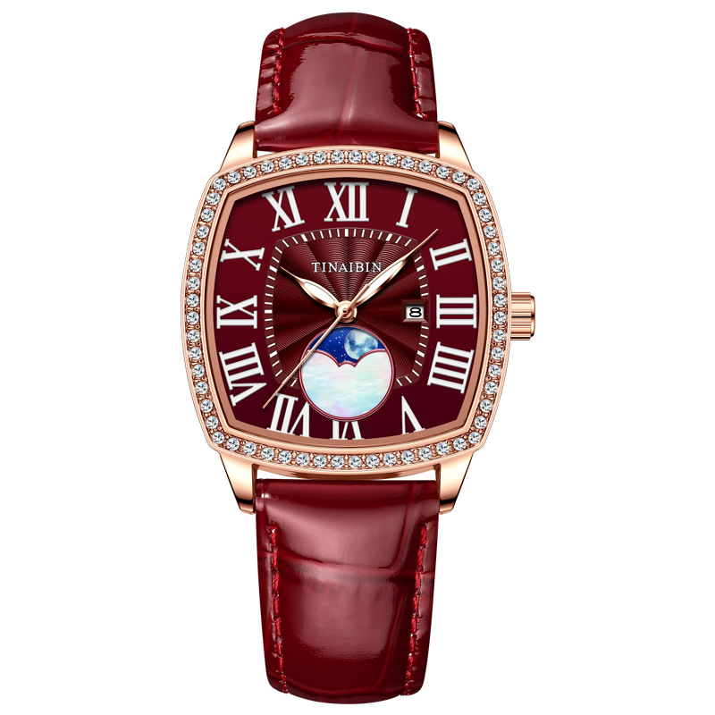 2024 Nouvelle tendance de la mode, luxe léger, montres de niche pour femmes, simples et élégantes, ceinture rouge haut de gamme, montre à quartz lumineuse et étanche pour femmes_voghion.com