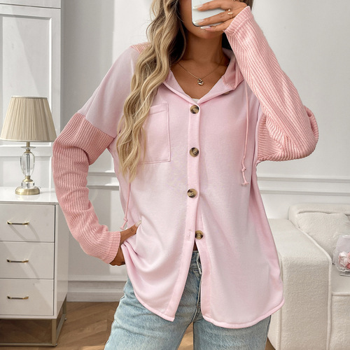 New Amazon cross-border European and American women's sweater spliced ​​hooded sweater casual jacket for women