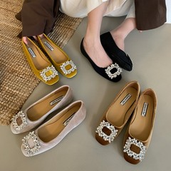 内增高方钻浅口单鞋女春秋新款法式绒面温柔仙女厚底一脚蹬豆豆鞋