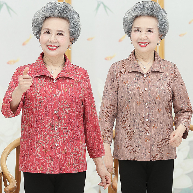 一件代发上海厂家批发分销春装女衬衫奶奶装夏装中袖上衣妈妈休闲|ru