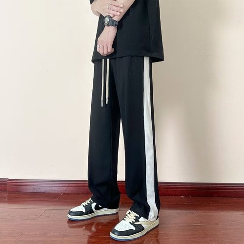Men's Summer Trend Brand Loose Straight Leg Side Striped Sports Wide Leg Pants