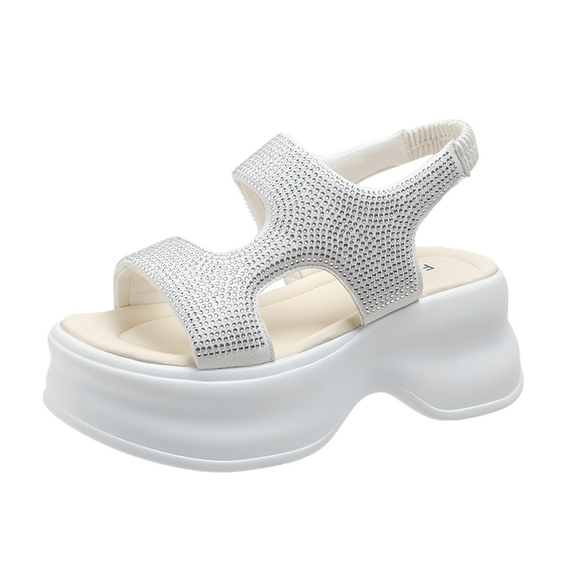 2024 nuevas sandalias de muffin para mujeres de verano de diamante romano zapatos de red infrarrojos para usar zapatos de playa de altura aumentada