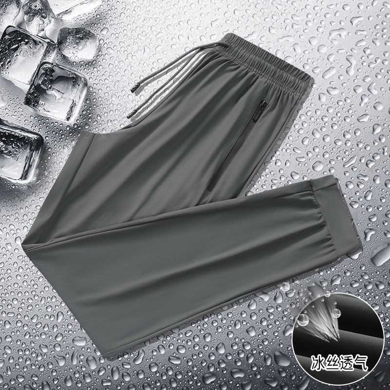 Comercio exterior ropa de hombre pantalones de seda de hielo de tamaño grande para hombres pantalones largos ociosos de verano sueltos pantalones de secado rápido de peso de secado rápido ultra delgado