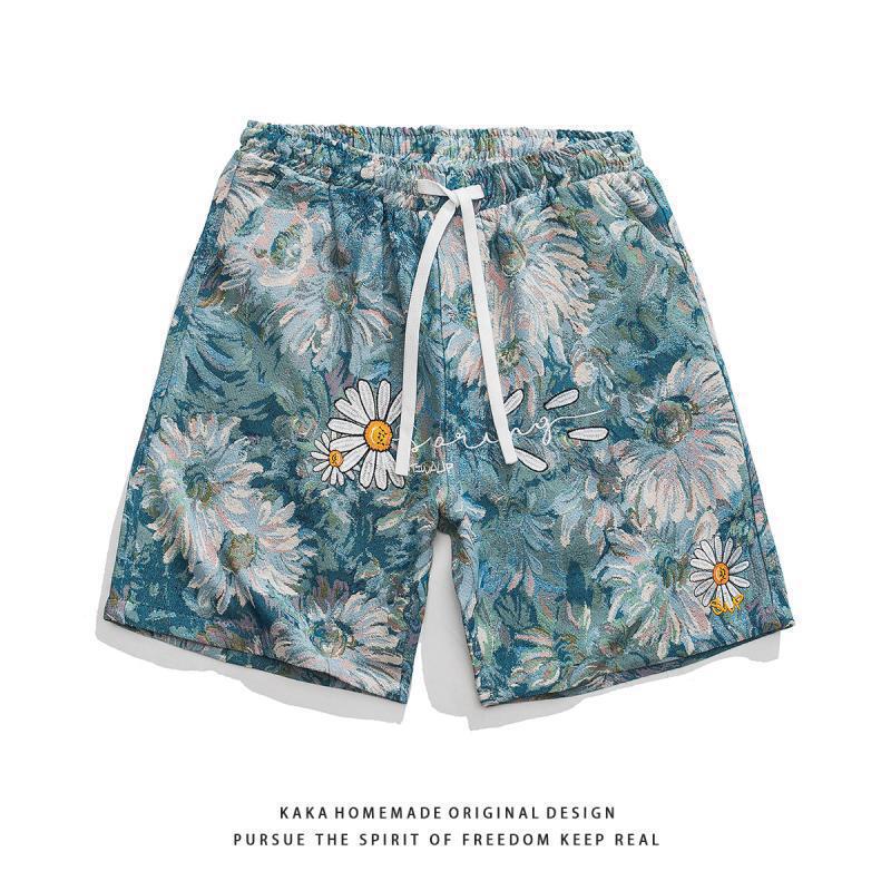 2023 new American fashion brand retro floral full printed embroidered casual shorts men's and women's ins street fashion personality