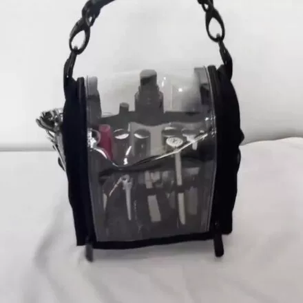 Transparent Pvc Double-Layer Makeup Bag, Professional Storage, Portable Lip Gloss and Lipstick Makeup Bag, Cross-Border New Style, Simple and Fashionable