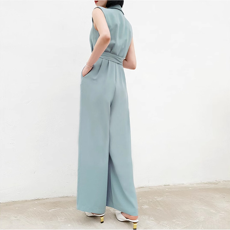 Transfronterizo 2025 verano nuevo estilo femenino coreano cintura sin mangas mono negro temperamento OL mono casual profesional image 2