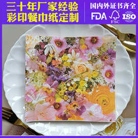 彩色印花纸巾派对餐巾纸定制跨境聚会商用纸巾花草餐厅纸印Logo