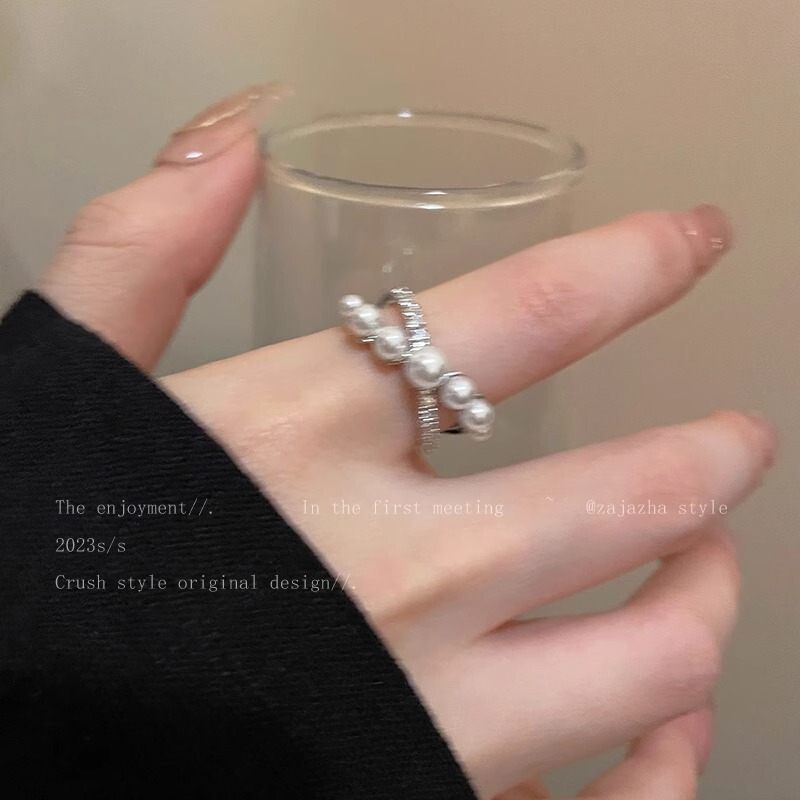 French Style Pearl Cross Design Ring Women's Fashionable Personalized All-match Finger Ring Advanced Sense Opening Adjustable Ring