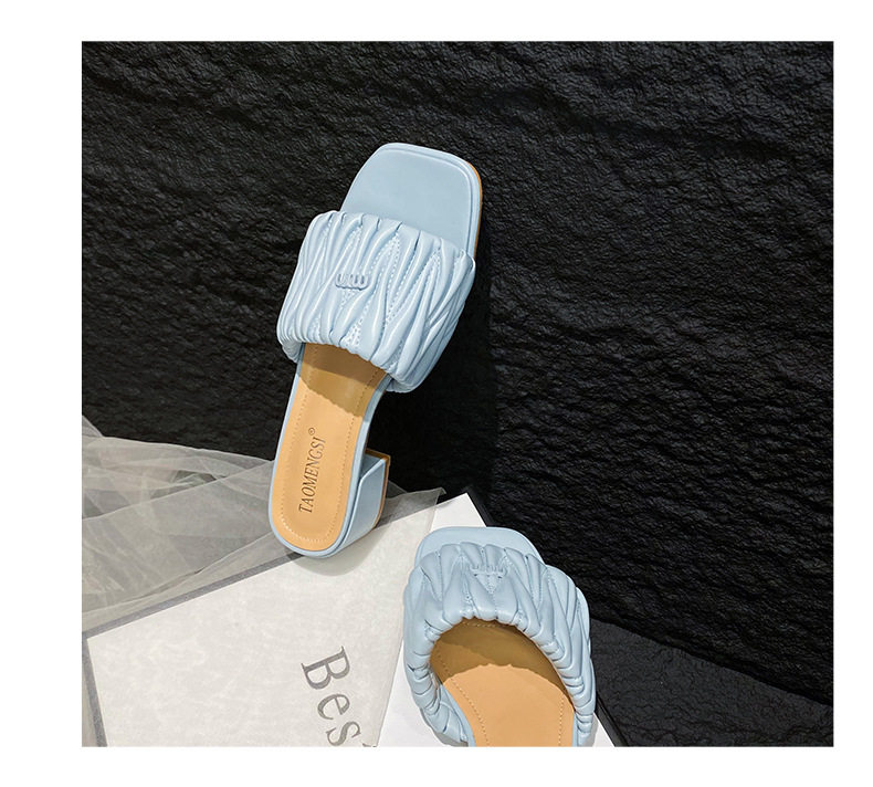Dép sandal nữ mũi vuông gót nêm siêu mềm kiểu xếp ly, đế cao 3 cm — Màu hồng, Màu mơ, Màu xanh lam chi tiết 30