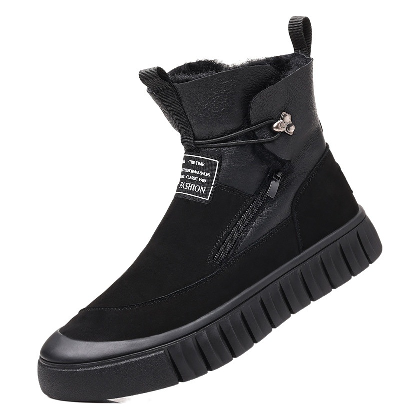 Botas de nieve jóvenes de invierno de lana de vaca de capa superior botas de nieve jóvenes de cuero genuino de los hombres botas altas cálidas forradas de lana zapatos de algodón acolchado zapatos de los hombres de moda