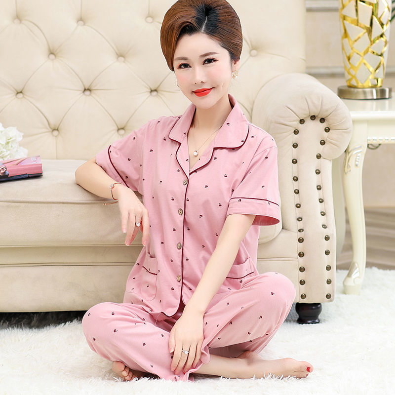100% algodón de mediana edad y ancianos pijamas pantalones de manga corta de las mujeres delgadas de dos piezas ropa exterior suelta ropa para el hogar