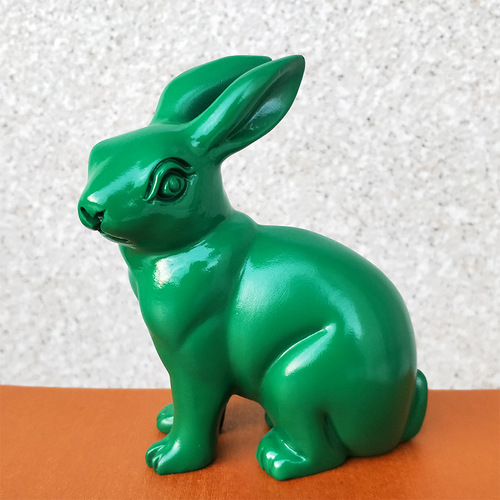 PK7J Solid Wood Green Rabbit Figurine, Wooden Chinese Zodiac Hanging Ear Rabbit, Carved Wood Rabbit, Green Rabbit, Fortune Rabbit, Wood Carving Car Dashboard Ornament