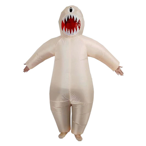 White chicken, pumpkin, faceless male alien, black ghost hugging man with ribs, polar bear, Halloween props, white ghost inflatable suit