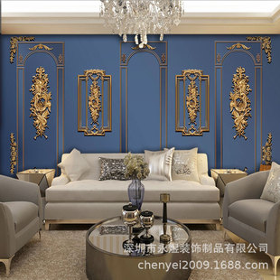 European 3D Plaster Line Wallpaper French Accessible Luxury Printing Custom Mural Dark Green Retro American Background Wall Wallpaper