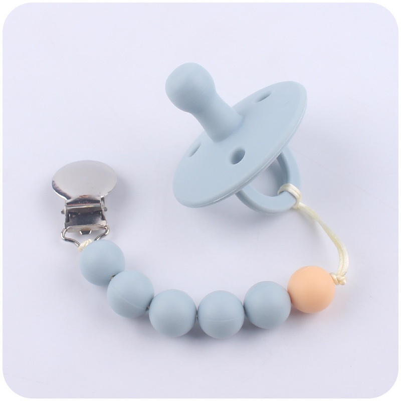 Nuevo bebé suministros contraste color cuentas de silicona pezón cadena calmante bebé silicona pezón anti-caída Cadena de dos piezas conjunto