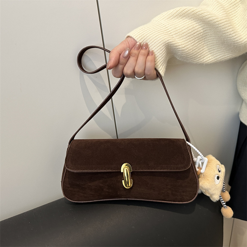 Cross-Border New Niche Underarm Bag for Women Korean Style Trendy Fashion High-End Deerskin Velvet Shoulder Bag Lock Small Square Bag