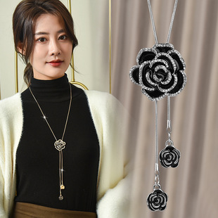 Retro Sweater Chain Rose Pendant Tassel Long Necklace Chain Women's Clothing Accessories Pendant Drop Shipping