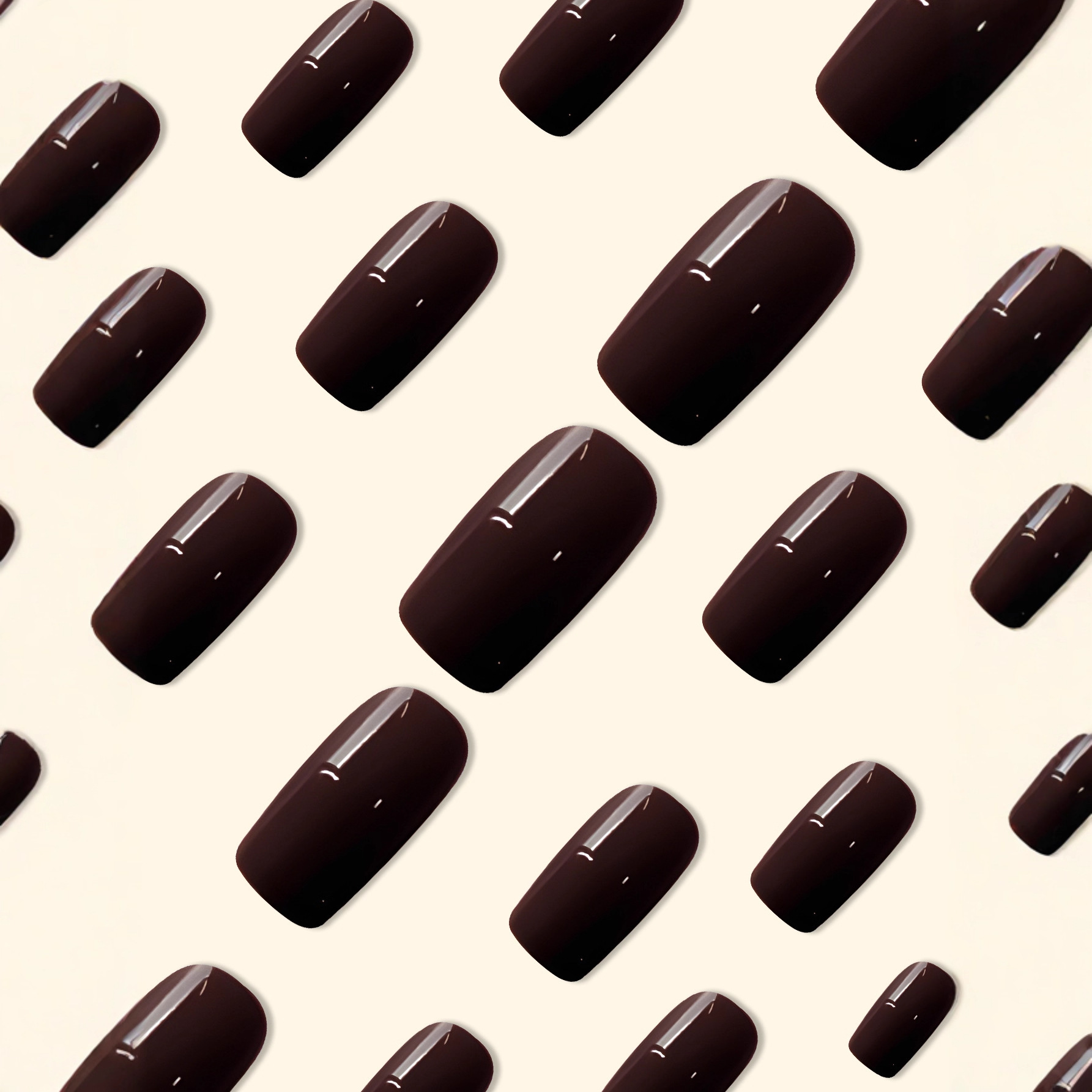 Comercio exterior largo color café oscuro desgaste de uñas de color sólido dulce simple parche de uñas 24 piezas de estilo elegante
